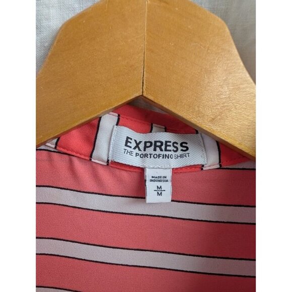 Express The Portofino Shirt pink black white stripes office work women's sz M - Picture 2 of 6
